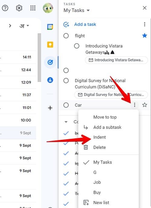 Google Tasks Add Subtask By Indent