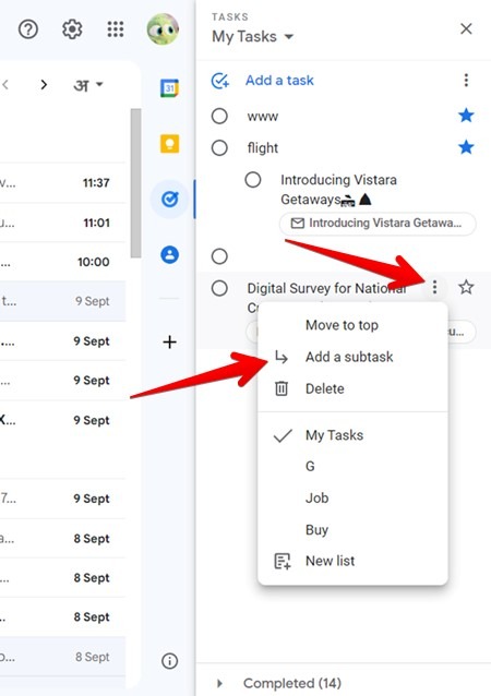Google Tasks Add Subtask