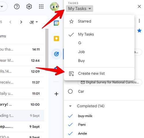 Google Tasks List Create