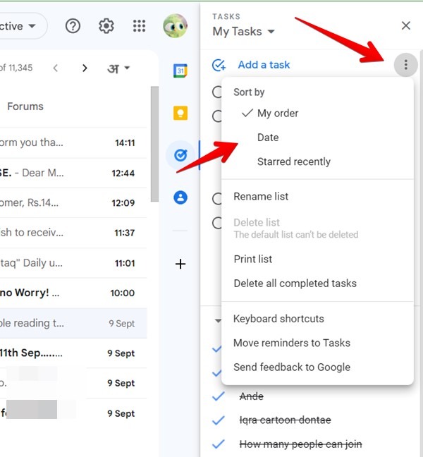 Google Tasks Sort Tasks