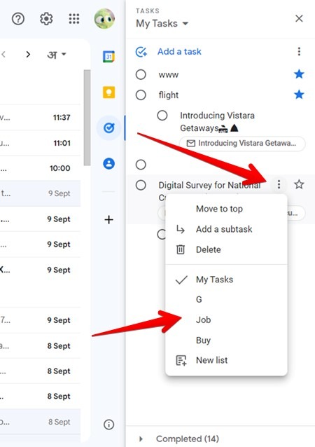 Google Tasks Switch Between List