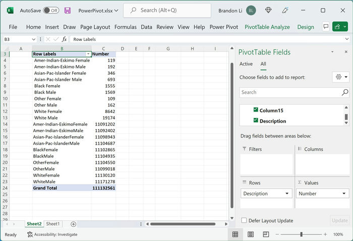 Large Files Excel Power Pivot Fields 