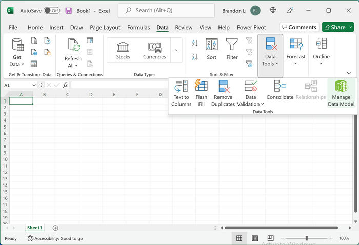 Large Files Excel Ribbon Go To Power Pivot