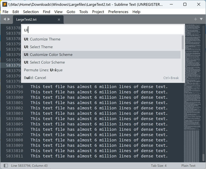 Large Files Sublime Text Command Palette 