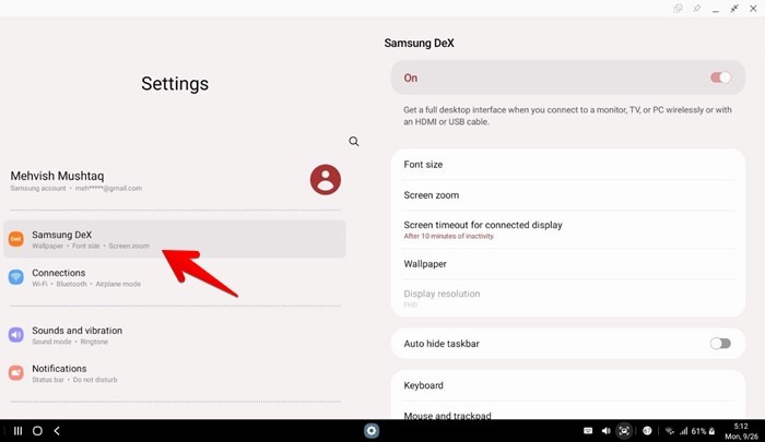 Samsung Dex Mode Settings
