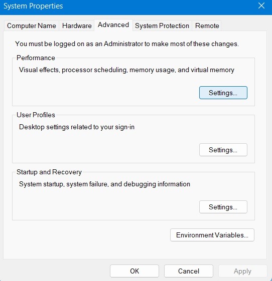 Too Many Background Process Control Panel System Properties Performance Settings