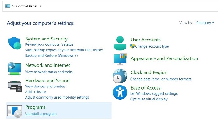 Too Many Background Process Control Panel Uninstall Program Menu