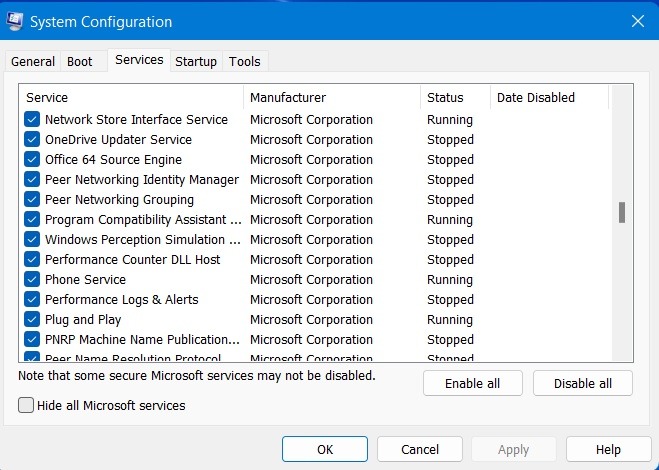 Too Many Background Process Msconfig Hide All Microsoft Services