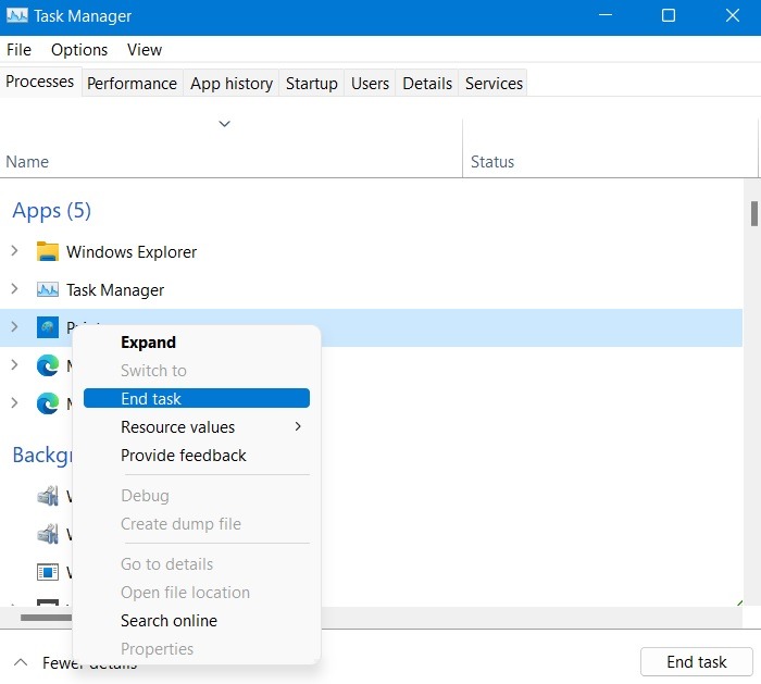 Too Many Background Process Task Manager End Task Simple