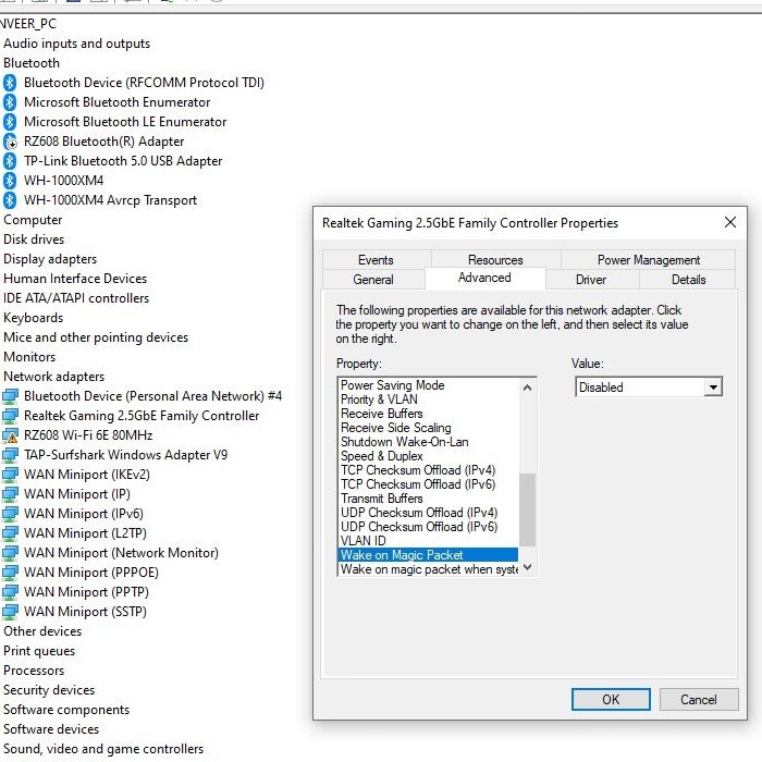 Windows Device Manager Wake On Magic Packet