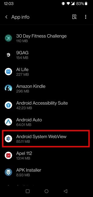Android System Webview Select List