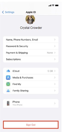 Sign out of your Apple account in the settings menu.