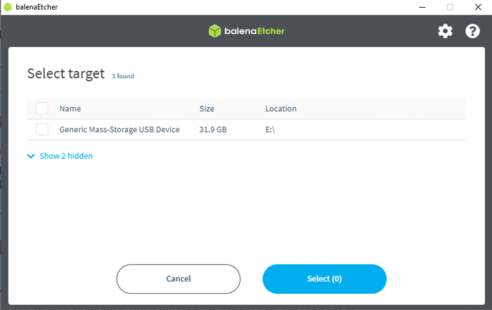 Balena Etcher Choose Memory Card