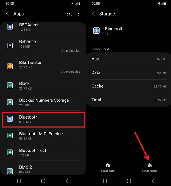 Cleaning Bluetooth cache on Android.