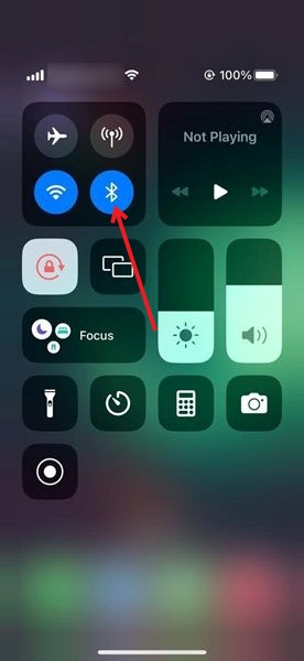 Enabling Bluetooth toggle on iPhone.