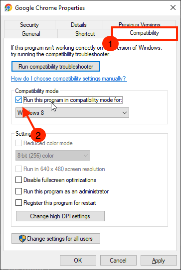 Turning on the compatibility mode