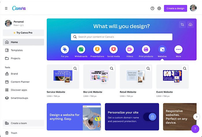 Canva Visual Worksuite Websites