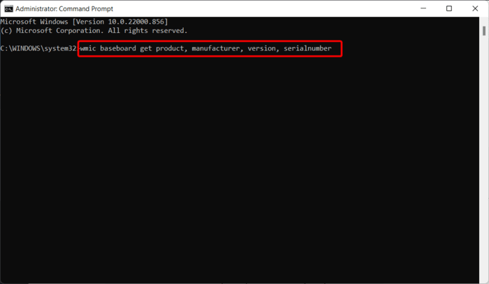 Using the Command Prompt to know motherboard's information