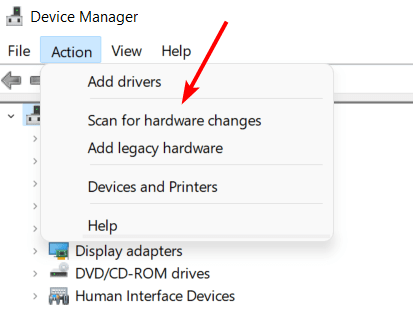 Selecting "Scan for hardware changes" option after uninstalling USB 3.0 root device