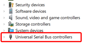 Expanding USB controllers in Device Manager