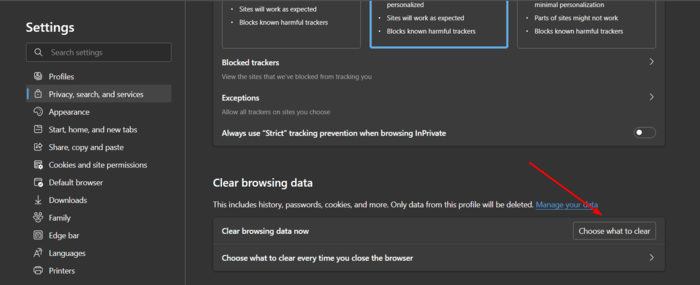 Clicking on "Choose what to clear" option