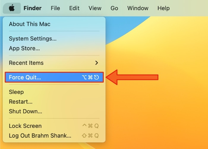 Finder Force Quit Menu
