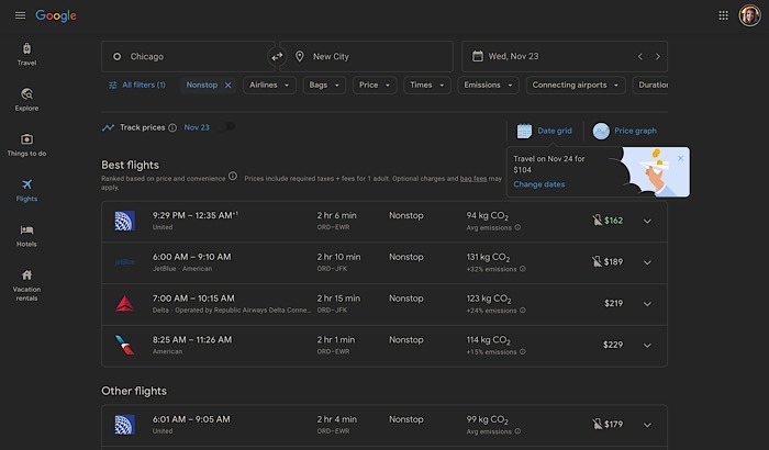 Google Flights Holiday