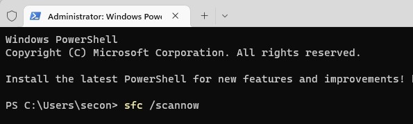 Running SFC scan in Windows Terminal.