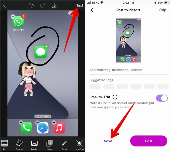 Iphone Picsart Save