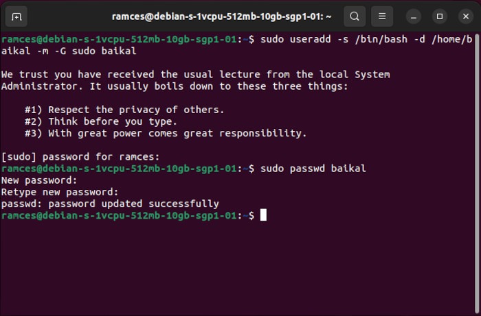 Install Baikal Linux 04 Create New User