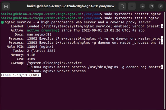 Install Baikal Linux 10 Restart Nginx