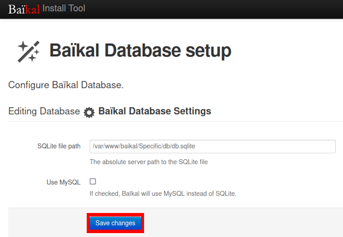 Install Baikal Linux 16 Default Database Settings