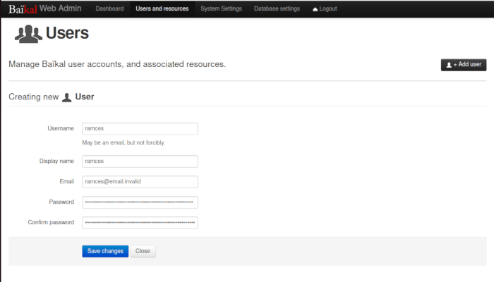 Install Baikal Linux 18 New User Details