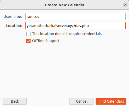 Install Baikal Linux 21 Server Details Thunderbird