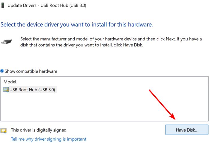 Clicking on the "Have Disk" option