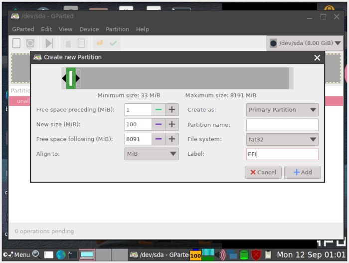 Install Puppy Linux 13 Create New Efi Partition