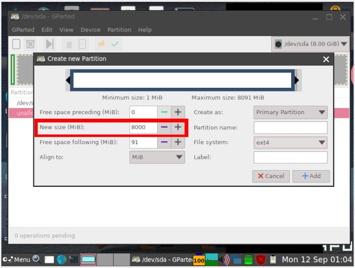 Install Puppy Linux 16 Set New Root Partition Size