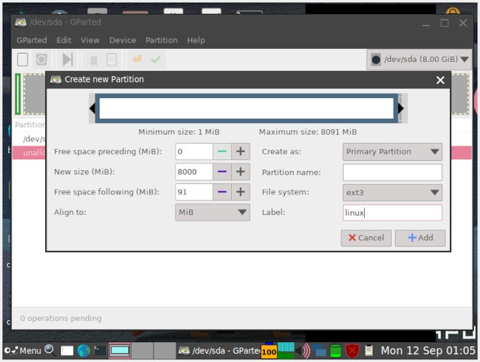 Install Puppy Linux 17 Root Partition Properties