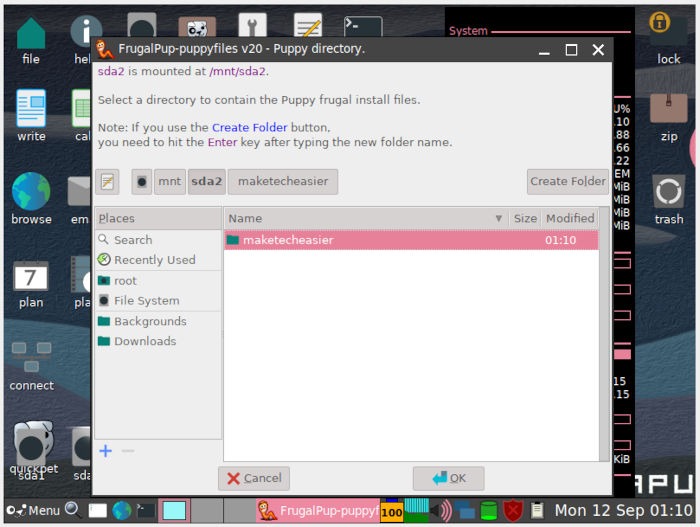 Install Puppy Linux 22 Create New Folder