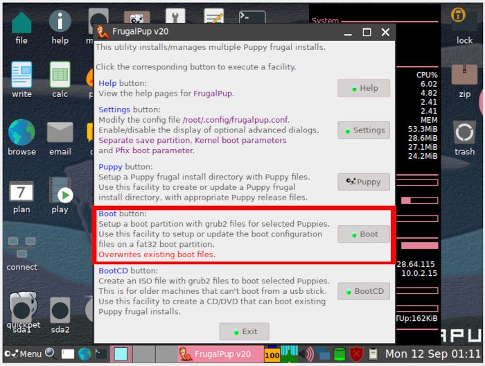 Install Puppy Linux 23 Frugalpup Boot Button