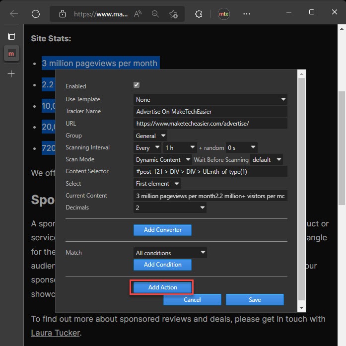 Monitoring Website Changes Pageprobe Parametersbox Addaction