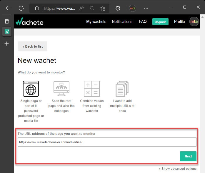 Monitoring Website Changes Wachete Newwachet Step01