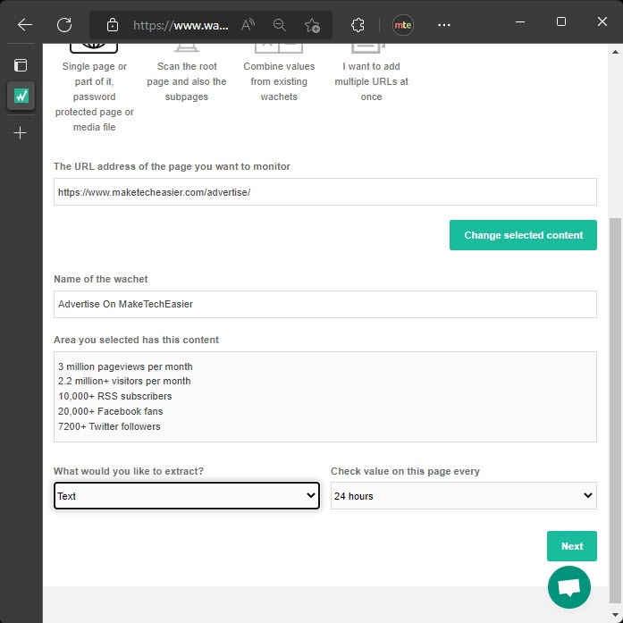 Monitoring Website Changes Wachete Newwachet Step03