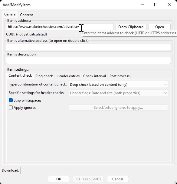 Monitoring Website Changes Wcm Addmodify Address