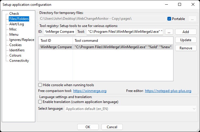 Monitoring Website Changes Wcm Configuration Filesfolders Winmergecmd