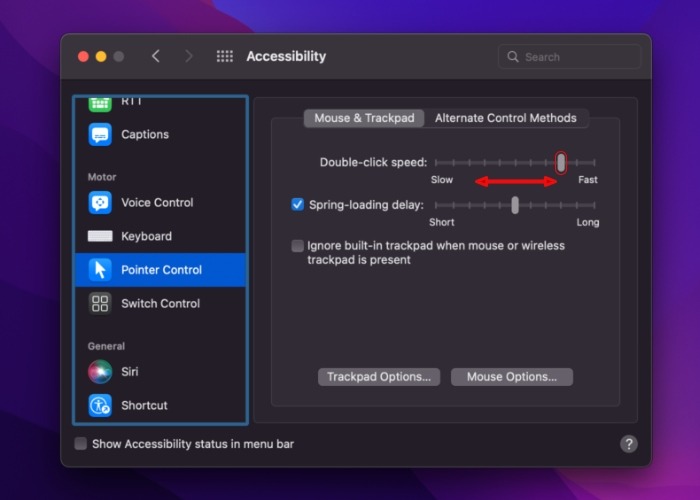 Monterey Double Click Speed