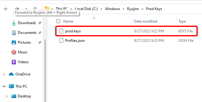 Confirming if the Prod keys are available in the system folder of Ryujinx