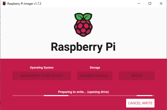 Raspberry Pi Imager Preparing To Write