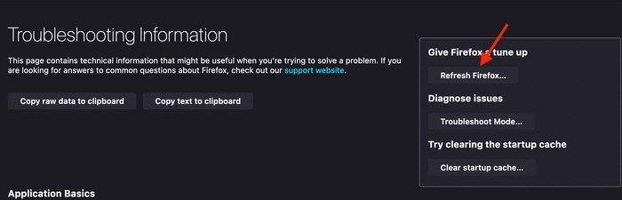 Selecting the "Refresh Firefox" option to reset Firefox to default