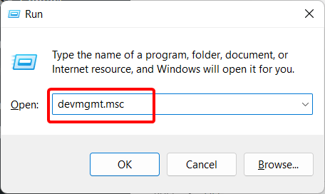 Opening Device Manager using Run dialog box